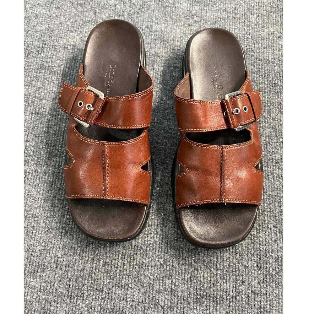 Vintage Cole Nike Air Haan Brown 100% Leather Buckle Slide Sandals Size 9.5